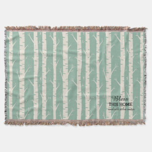 Ancient Birch Trees Green Throw Blanket Deken