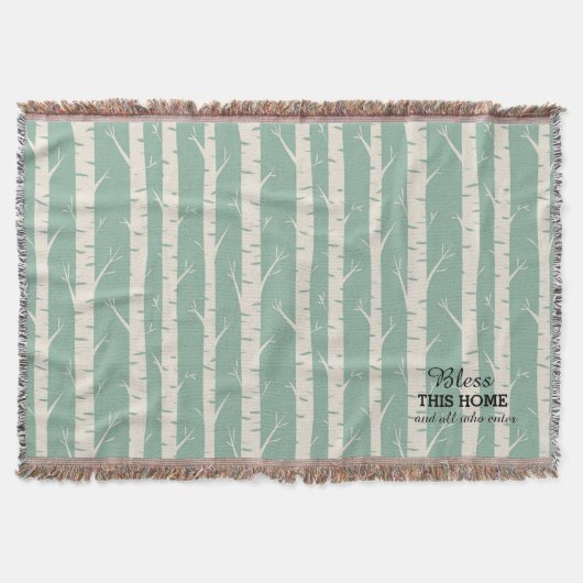 Ancient Birch Trees Green Throw Blanket Deken (Voorkant)