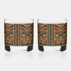 Ancient Blue "Aztec Dream" 12oz Rocks Glasses Set Whisky Glas