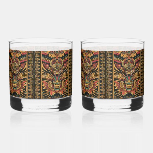 Ancient Blue "Aztec Dream" 12oz Rocks Glasses Set Whisky Glas (Links)