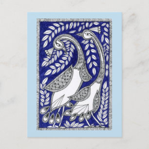 Ancient Blue Kalamkari Post Card Briefkaart