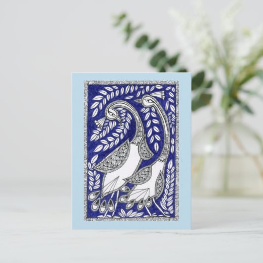 Ancient Blue Kalamkari Post Card Briefkaart (Staand voorkant)