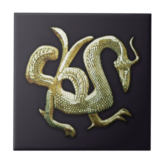 Ancient bronze chinese draak tegeltje (Voorkant)