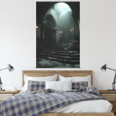 Ancient Cathedral Stairway Mist Light Canvas Afdruk (Insitu (Slaapkamer))