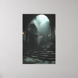 Ancient Cathedral Stairway Mist Light Canvas Afdruk