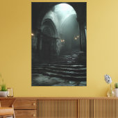 Ancient Cathedral Stairway Mist Light Canvas Afdruk (Insitu (Woonkamer))