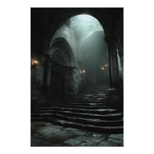 Ancient Cathedral Stairway Mist Light Perfect Poster (Voorkant)