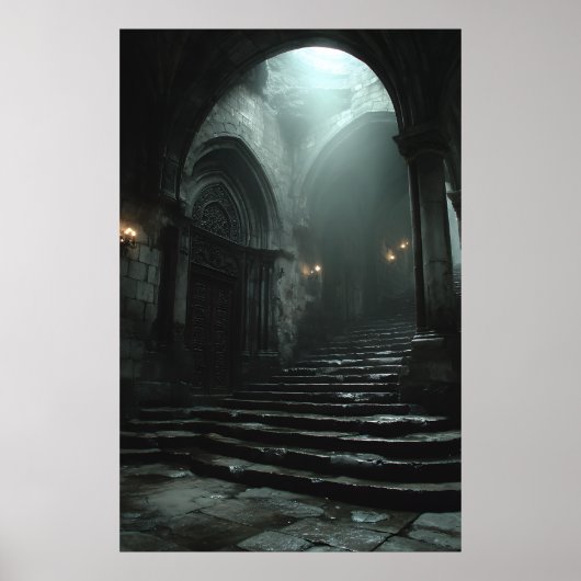 Ancient Cathedral Stairway Mist Light Poster (Voorkant)