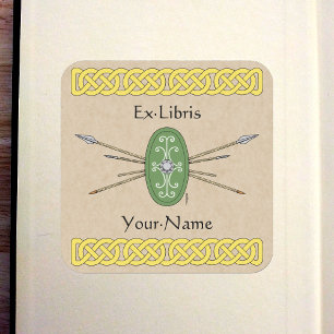 Ancient Celtic Shield and Spears Bookplate Vierkante Sticker