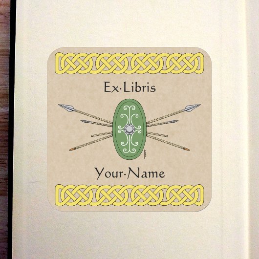Ancient Celtic Shield and Spears Bookplate Vierkante Sticker