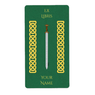 Ancient Celtic Sword and Knotwork Bookplate Etiket