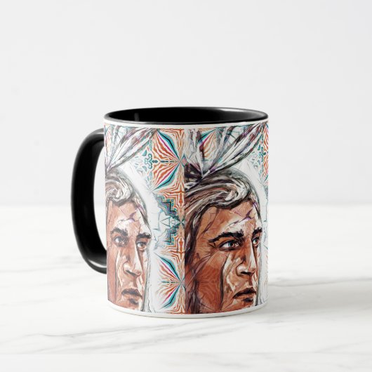 Ancient chieftan en fractaal patroon mok (Voorkant links)