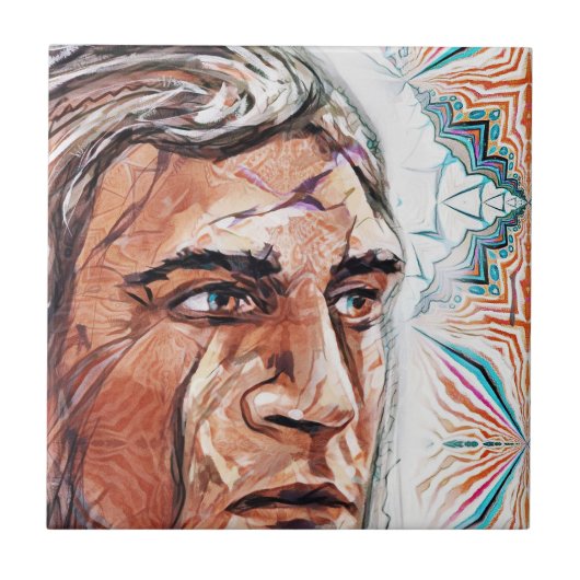 Ancient chieftan en fractaal patroon tegeltje (Voorkant)