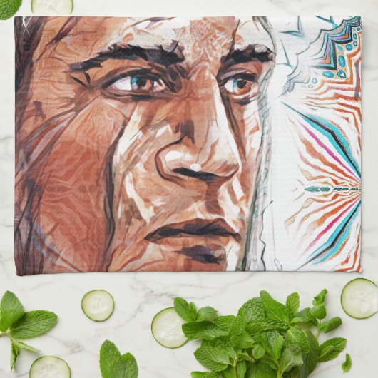 Ancient chieftan en fractaal patroon theedoek (Gevouwen)