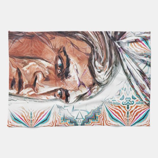 Ancient chieftan en fractaal patroon theedoek (Horizontaal)