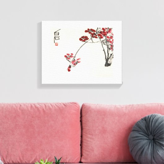 Ancient China Painting-Qi Baishi-Red Wintersweet Canvas Afdruk (Insitu (Woonkamer))