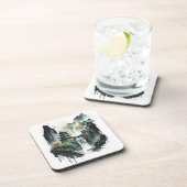 Ancient Chinees inklandschap met waterval Bier Onderzetter (Rechterzijde)