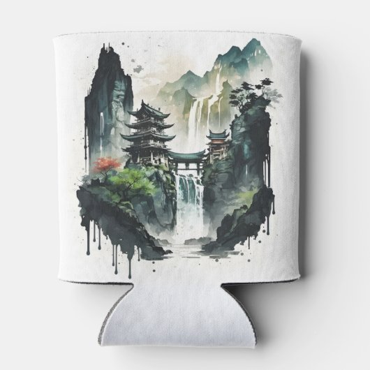 Ancient Chinees inklandschap met waterval Blikjeskoeler (Achterkant)