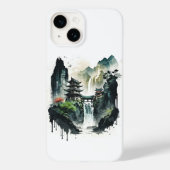 Ancient Chinees inklandschap met waterval Case-Mate iPhone Case (Achterkant)
