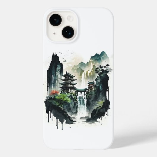 Ancient Chinees inklandschap met waterval Case-Mate iPhone Case (Achterkant)