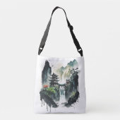 Ancient Chinees inklandschap met waterval Crossbody Tas (Achterkant)
