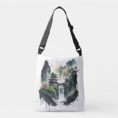 Ancient Chinees inklandschap met waterval Crossbody Tas (Voorkant)