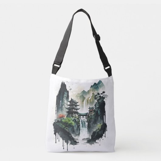 Ancient Chinees inklandschap met waterval Crossbody Tas (Voorkant)