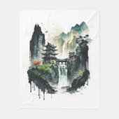 Ancient Chinees inklandschap met waterval Fleece Deken (Voorkant)