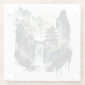 Ancient Chinees inklandschap met waterval Glazen Onderzetter (Achterkant)