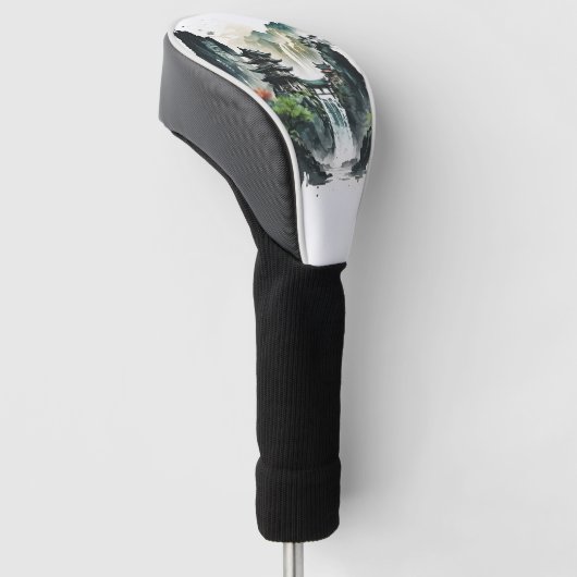 Ancient Chinees inklandschap met waterval Golfheadcover (Schuin)