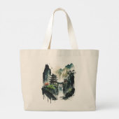 Ancient Chinees inklandschap met waterval Grote Tote Bag (Achterkant)