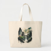 Ancient Chinees inklandschap met waterval Grote Tote Bag (Voorkant)