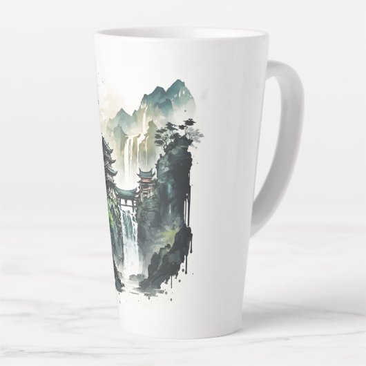 Ancient Chinees inklandschap met waterval Latte Mok (Rechterhoek)