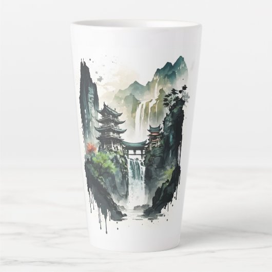 Ancient Chinees inklandschap met waterval Latte Mok (Voorkant)