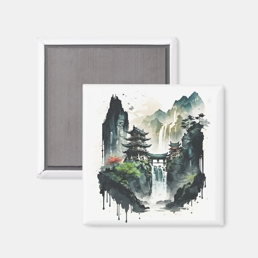 Ancient Chinees inklandschap met waterval Magneet (Voorkant / Achterkant)