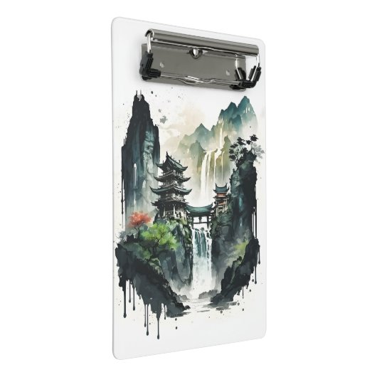 Ancient Chinees inklandschap met waterval Mini Klembord (Schuin)