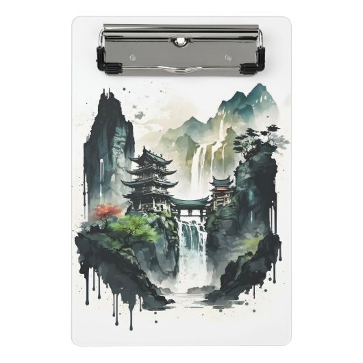 Ancient Chinees inklandschap met waterval Mini Klembord (Voorkant)