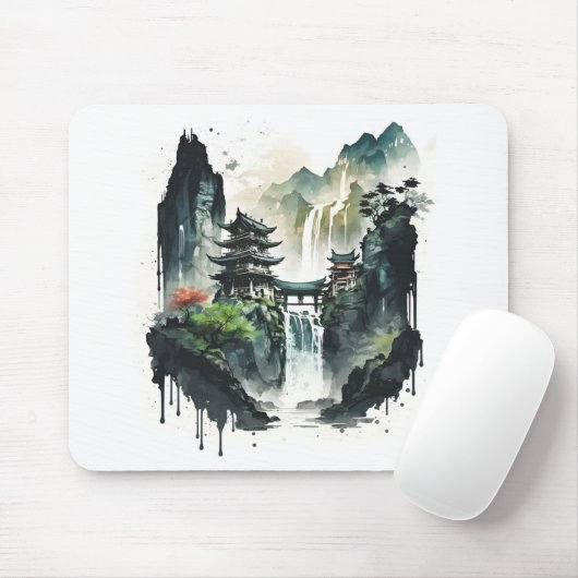 Ancient Chinees inklandschap met waterval Muismat (Met muis)