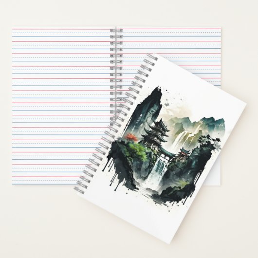 Ancient Chinees inklandschap met waterval Notitieboek (Binnen)