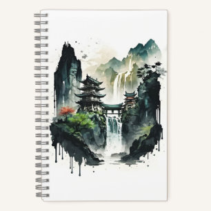 Ancient Chinees inklandschap met waterval Notitieboek