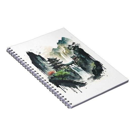 Ancient Chinees inklandschap met waterval Notitieboek (Rechterzijde)