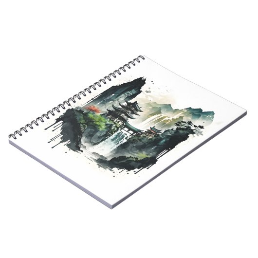 Ancient Chinees inklandschap met waterval Notitieboek (Linkerzijde)