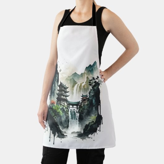 Ancient Chinees inklandschap met waterval Schort (Insitu)