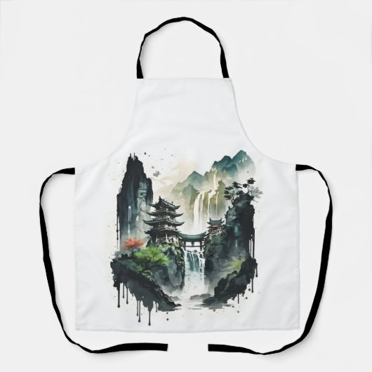 Ancient Chinees inklandschap met waterval Schort (Voorkant)