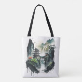 Ancient Chinees inklandschap met waterval Tote Bag (Achterkant)