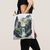 Ancient Chinees inklandschap met waterval Tote Bag (Dichtbij)