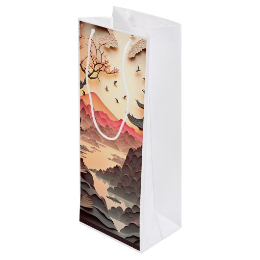 Ancient Chinees scène Paper Cut Brown Gift Bag Wijn Cadeautas (Achterkant Gekanteld)