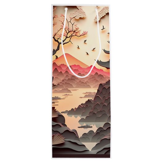 Ancient Chinees scène Paper Cut Brown Gift Bag Wijn Cadeautas (Achterkant)