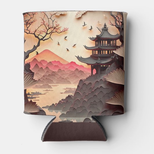 Ancient Chinees scène Paper Cut Brown Koelbox Blikjeskoeler (Voorkant)