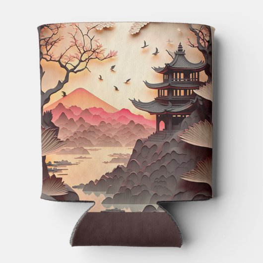 Ancient Chinees scène Paper Cut Brown Koelbox Blikjeskoeler (Achterkant)